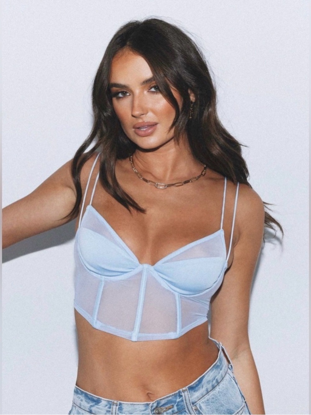 Princess Polly Pale Blue Sheer Longline Bralette